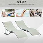 Outsunny Set Of 2 S-shaped Foldable Lounge Chair Sun Lounger Reclining Outdoor Chair For Patio Beach Garden Beige