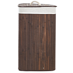 Storage Basket Dark Wood Bamboo With Lid Laundry Bin Boho Practical Accessories Beliani