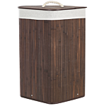 Storage Basket Dark Wood Bamboo With Lid Laundry Bin Boho Practical Accessories Beliani