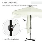 Outsunny 2.3m Half Parasol Semi Round Umbrella Patio Metal Frame Crank Handle For Balcony-- No Base Included, Cream White