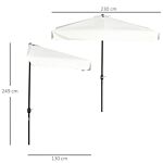 Outsunny 2.3m Half Parasol Semi Round Umbrella Patio Metal Frame Crank Handle For Balcony-- No Base Included, Cream White