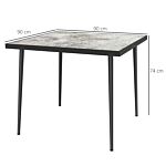 Outsunny Square Garden Table, Outdoor Dining Table For 4 With Marble Effect Tempered Glass Top And Steel Frame For Patio, Grey