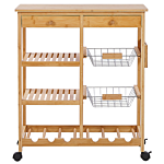 Kitchen Trolley Bamboo Light Wood With Wheels Wine Rack Cart Dining Room Movable Beliani