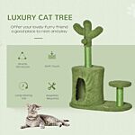 Pawhut Cat Tree Tower Cactus Shape With Scratching Post Condo Perch Dangling Ball Kitten Toy Play House Activity Center