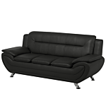 3 Seater Sofa Black Faux Leather Pillow Top Arms Modern Beliani