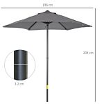 Outsunny 2m Patio Parasols Umbrellas, Outdoor Sun Shade With 6 Sturdy Ribs For Balcony, Bench, Garden, Dark Grey