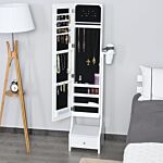 Homcom Freestanding Jewellery Cabinet Storage Mirror Armoire W/ Led Lights Hooks Drawer Hairdryer Holder Vanity Adjustable Bedroom Furnishing White