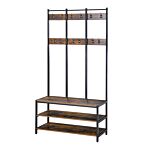 Homcom Coat Rack Stand, Free Standing Hall Tree, Coat Stand With Hooks, Bench And Shoe Rack, 100cm X 40cm X 184cm, Rustic Brown And Black