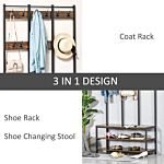 Homcom Coat Rack Stand, Free Standing Hall Tree, Coat Stand With Hooks, Bench And Shoe Rack, 100cm X 40cm X 184cm, Rustic Brown And Black