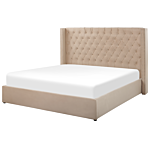 Bed Frame With Storage Beige Velvet Upholstered 6ft Eu Super King Size High Headboard Beliani