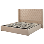 Bed Frame With Storage Beige Velvet Upholstered 6ft Eu Super King Size High Headboard Beliani