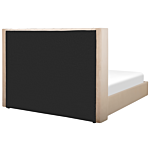 Bed Frame With Storage Beige Velvet Upholstered 6ft Eu Super King Size High Headboard Beliani