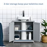 Kleankin 60x60cm Under-sink Storage Cabinet W/ Adjustable Shelf Handles Drain Hole Bathroom Cabinet Space Saver Organizer Grey
