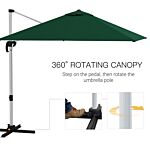 Outsunny 3 X 3(m) Square Cantilever Parasol With Cross Base, Crank Handle, Tilt, 360° Rotation And Aluminium Frame, Green