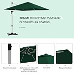 Outsunny 3 X 3(m) Square Cantilever Parasol With Cross Base, Crank Handle, Tilt, 360° Rotation And Aluminium Frame, Green