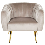 Armchair Taupe Velvet Golden Metal Frame Round Back Glam Style Beliani