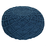 Pouffe Navy Blue Colour Cotton Eps Filling Round ⌀ 50 Cm Macrame Design Boho Style Ottoman Beliani