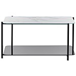 Coffee Table White And Black Steel Glass 77 X 47 Cm Rectangular Marble Effect Tempered Glass Top Glam Modern Beliani