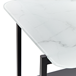 Coffee Table White And Black Steel Glass 77 X 47 Cm Rectangular Marble Effect Tempered Glass Top Glam Modern Beliani