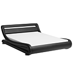 Platform Bed Frame Black Faux Leather Upholstered Led Illuminated Headboard 6ft Eu Super King Size Sleigh Design Beliani