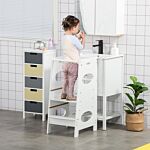 Homcom Kids Step Stool Toddler Kitchen Stool Tower With Adjustable Standing Platform For Kids Kitchen Counter White