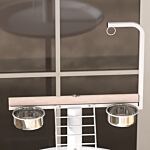 Pawhut Bird Stand With Four Wheels, Perches, Stainless Steel Feed Bows, Round Tray, For Garden, Indoor, Outdoor - White