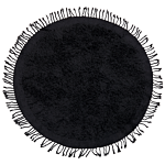 Area Rug Black Cotton ⌀ 140 Cm Shaggy Round Shape With Tassels Boho Style Beliani