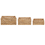 Set Of 3 Baskets Natural Water Hyacinth With Handles Woven Home Accessory For Shelves Beliani