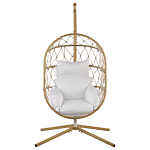 Swing Egg Chair Beige Rope Metal Stand Soft Sitting Cushion Boho Rustic Living Room Terrace Beliani