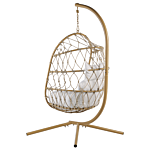 Swing Egg Chair Beige Rope Metal Stand Soft Sitting Cushion Boho Rustic Living Room Terrace Beliani