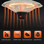 Outsunny 1500w Patio Heater Outdoor Ceiling Mounted Aluminium Halogen Electric Hanging Heating Light With Remote Control And 3 Heat Settings, Silver