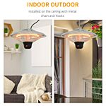 Outsunny 1500w Patio Heater Outdoor Ceiling Mounted Aluminium Halogen Electric Hanging Heating Light With Remote Control And 3 Heat Settings, Silver