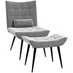 Homcom Armless Accent Chair W/ Footstool Set, Modern Tufted Upholstered Lounge Chair W/ Pillow, Steel Legs, Grey