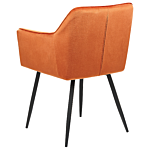 Set Of 2 Dining Chairs Orange Beige Velvet Upholstered Seat With Armrests Black Metal Legs Beliani