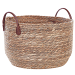 Set Of 3 Storage Baskets Natural Seagrass With Pu Leather Handles Boho Style Beliani