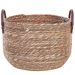 Set Of 3 Storage Baskets Natural Seagrass With Pu Leather Handles Boho Style Beliani