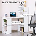 Homcom 120cm Modern Computer Desk Bookshelf Writing Table Workstation Pc Laptop Study Home Office 6 Shelves White