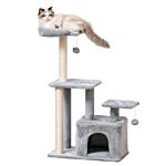 Pawhut Cat Tree Tower 114cm Climbing Activity Centre Kitten With Sisal Scratching Post Perch Hanging Ball Condo Toy Light Grey