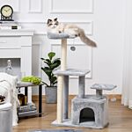 Pawhut Cat Tree Tower 114cm Climbing Activity Centre Kitten With Sisal Scratching Post Perch Hanging Ball Condo Toy Light Grey