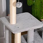 Pawhut Cat Tree Tower 114cm Climbing Activity Centre Kitten With Sisal Scratching Post Perch Hanging Ball Condo Toy Light Grey