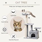 Pawhut Cat Tree Tower 114cm Climbing Activity Centre Kitten With Sisal Scratching Post Perch Hanging Ball Condo Toy Light Grey