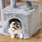 Pawhut Cat Tree Tower 114cm Climbing Activity Centre Kitten With Sisal Scratching Post Perch Hanging Ball Condo Toy Light Grey