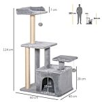 Pawhut Cat Tree Tower 114cm Climbing Activity Centre Kitten With Sisal Scratching Post Perch Hanging Ball Condo Toy Light Grey