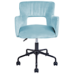 Office Chair Light Blue Velvet With Armrests Cut-out Backrest Adjustable Height Tufted Back Black Metal Starbase Beliani