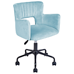 Office Chair Light Blue Velvet With Armrests Cut-out Backrest Adjustable Height Tufted Back Black Metal Starbase Beliani