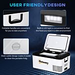 Outsunny 12v Car Refrigerator W/ Led Light & Foldable Handles, 18l Portable Compressor Cooler, Fridge Freezer For Campervan Rv Boat Travel