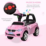 Homcom Ride On Sliding Car Baby Toddler Foot To Floor Slider Stroller W/ Horn Music Working Lights Hidden Storage Big Steering Wheel Pink