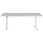 Electrically Adjustable Desk Grey Tabletop White Steel Frame 180 X 72 Cm Sit And Stand Round Feet Modern Design Beliani