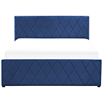 Storage Bed Blue Velvet Upholstery Eu Double Size 4ft6 With Slatted Base Diamond-tufted Headboard Beliani