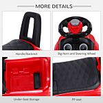 Homcom 3-in-1 Ride On Car Foot To Floor Slider Toddler W/ Horn Steering Wheel No Power Manual Under Seat Storage Safe Design Red